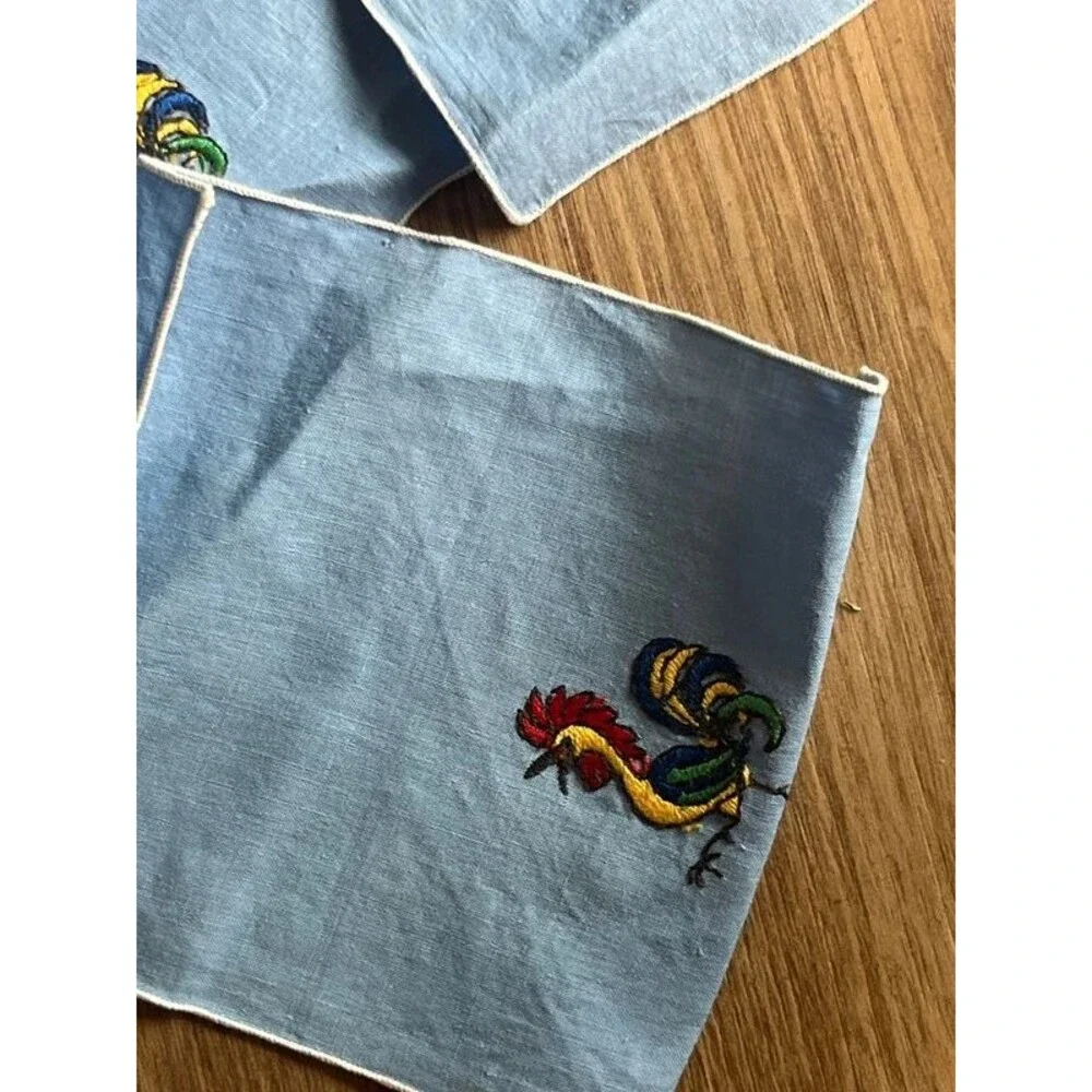 Vintage embroidered rooster cocktail napkins